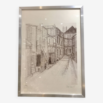 Framed drawing rue de Sarreguemines numbered Peter Musslé