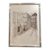 Framed drawing rue de Sarreguemines numbered Peter Musslé