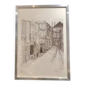 Framed drawing rue de Sarreguemines numbered Peter Musslé