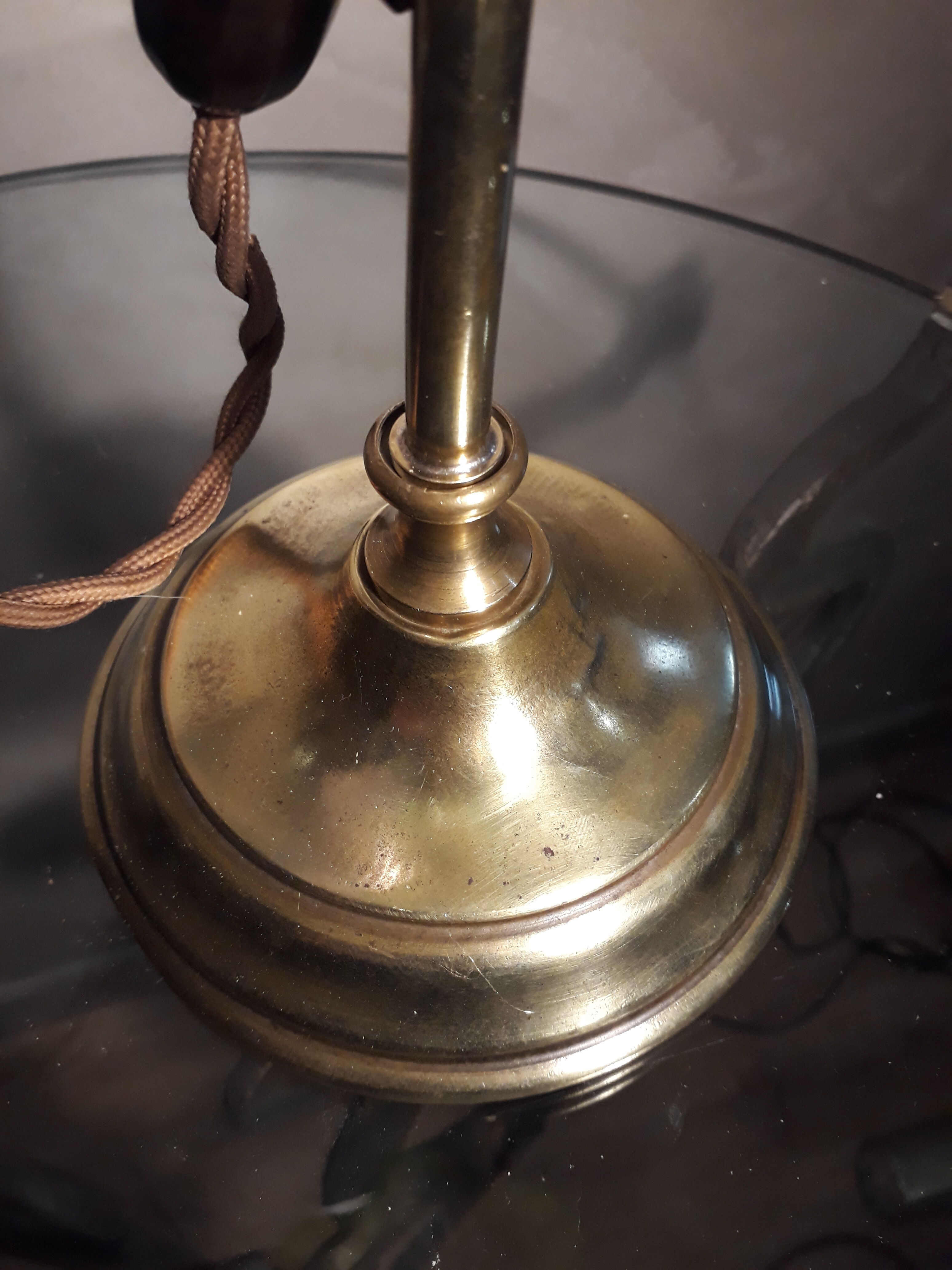 Reglable brass art deco style brass and green tulip cast glass 1920, h55xl17