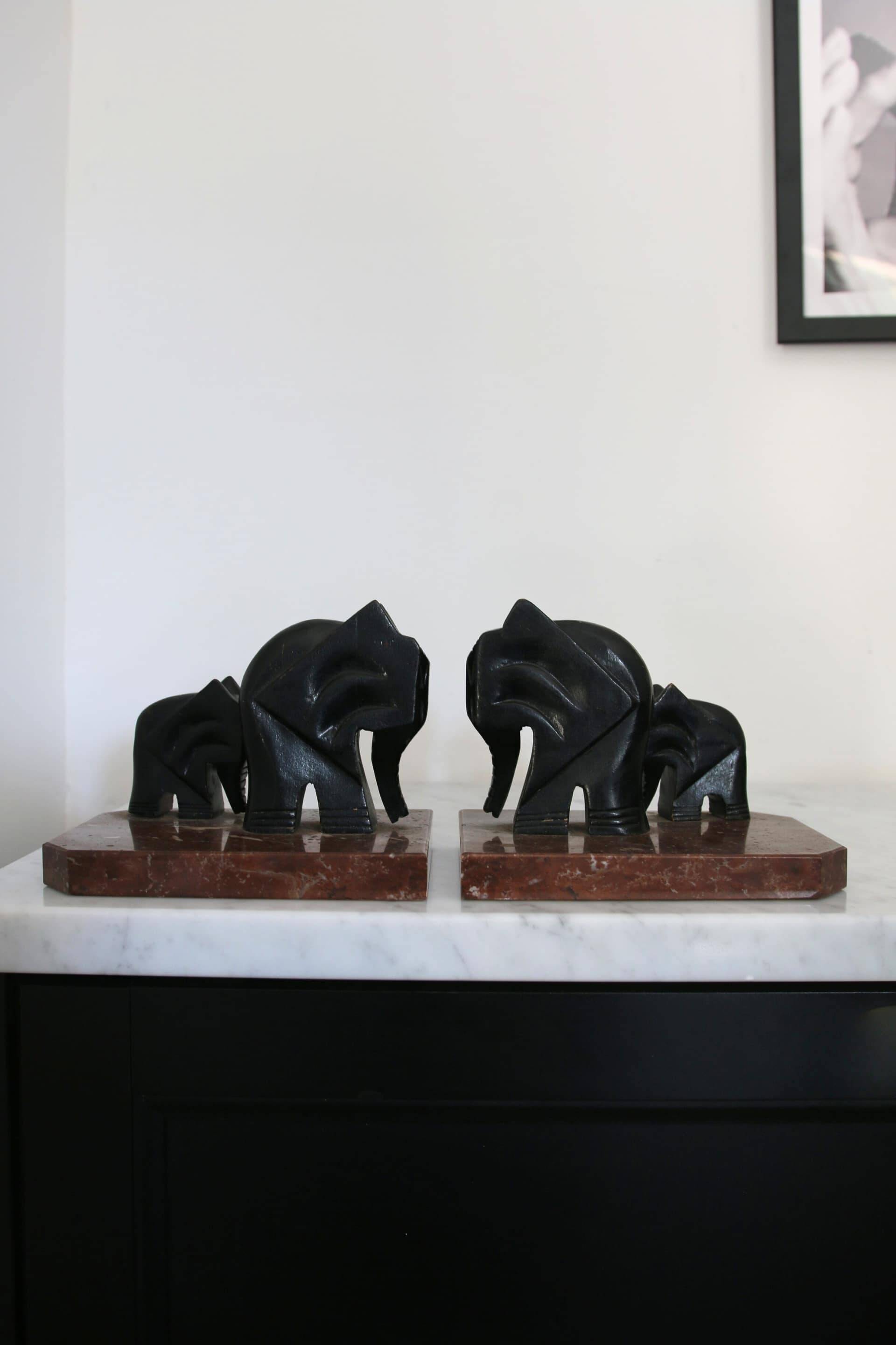 Serre-livres art déco, bois et marbre, Armand