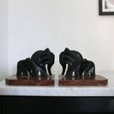 Serre-livres art déco, bois et marbre, Armand