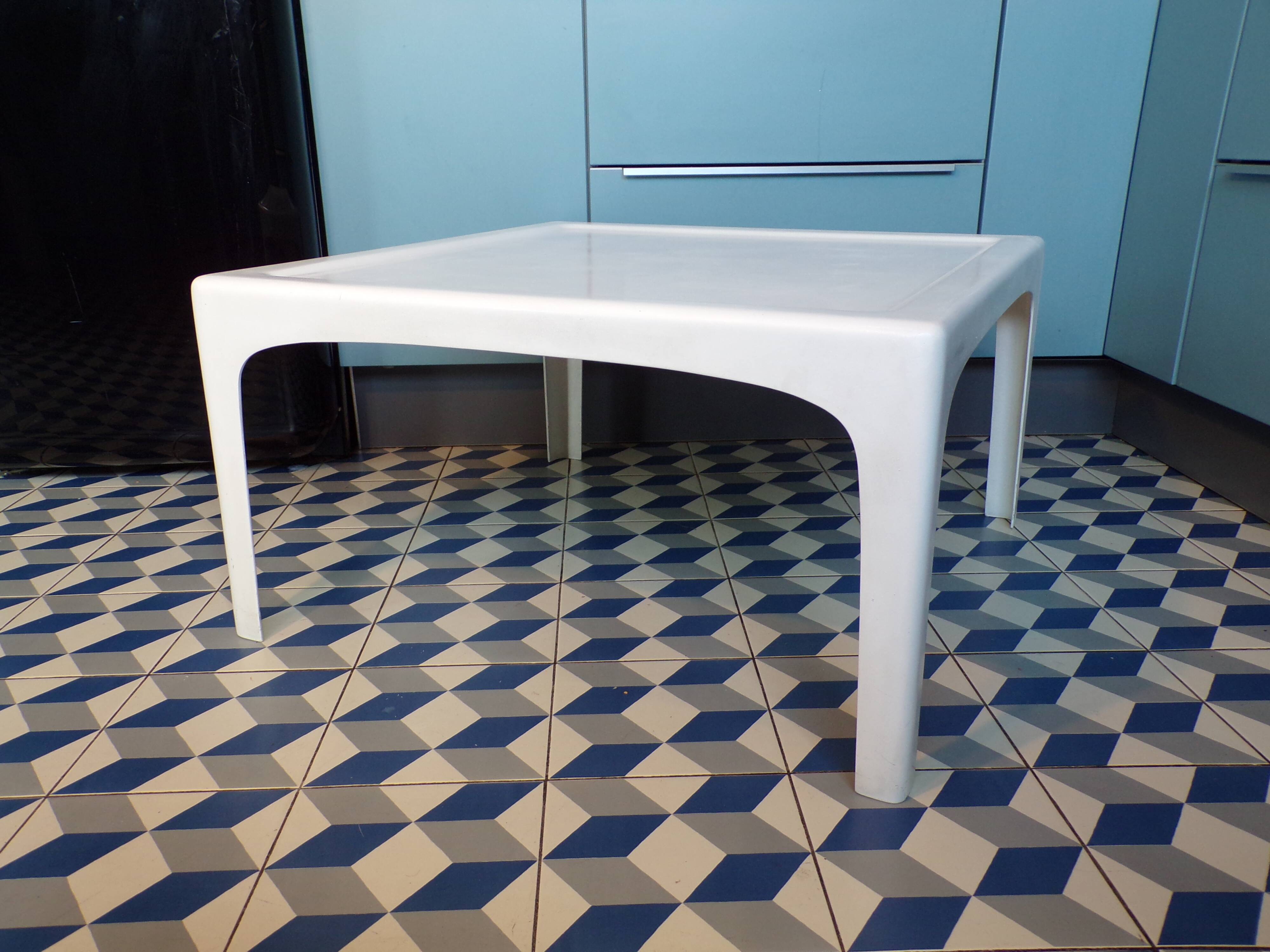 1970s square fiberglass coffee table