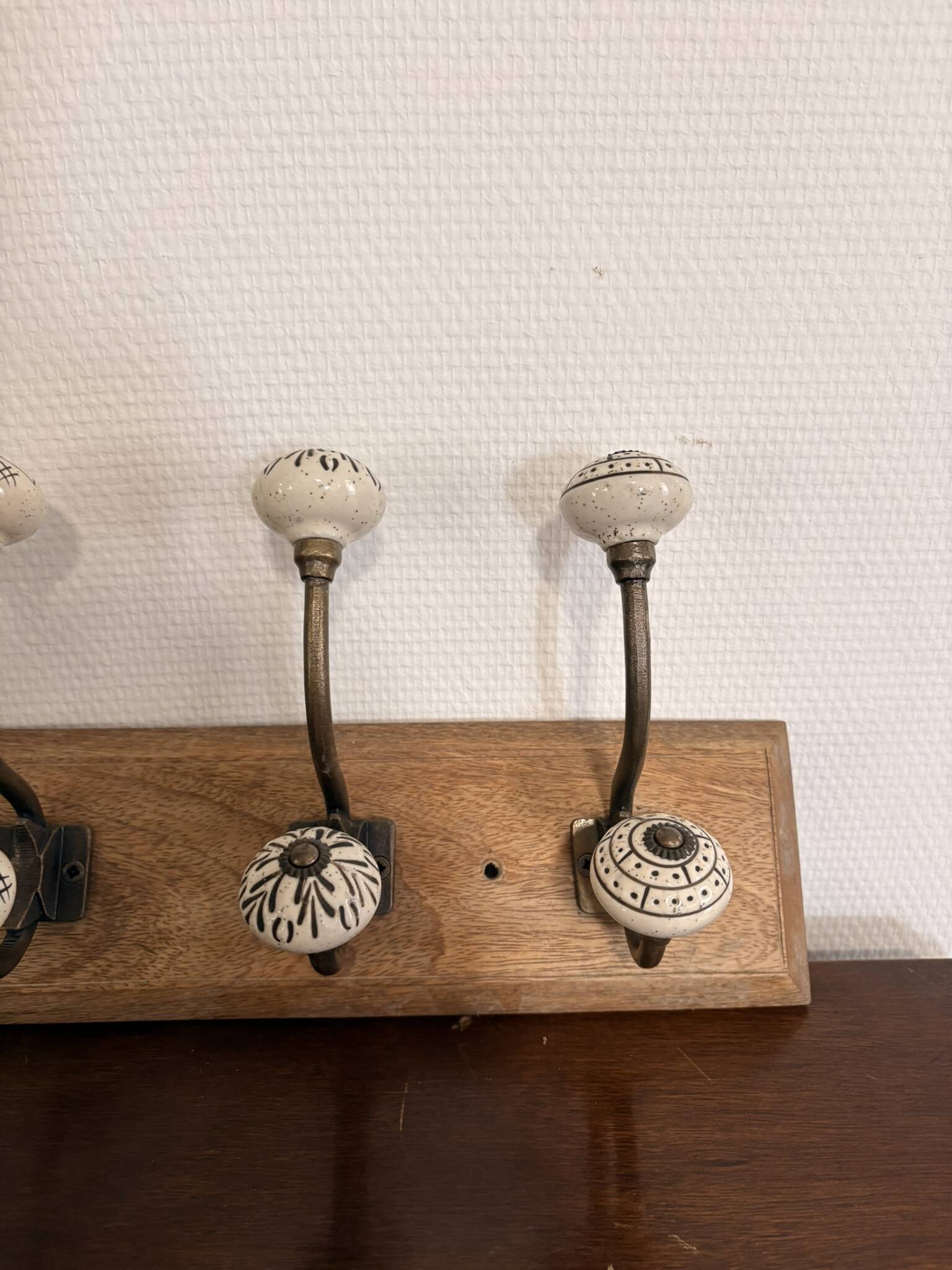 Coat Hook Rack 4 Ceramic Hooks Vintage Rustic
