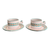 Old Pair of Ceramic Cups from Vallauris by Charles Voltz Pottery 1950 Geometric