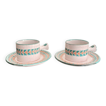 Old Pair of Ceramic Cups from Vallauris by Charles Voltz Pottery 1950 Geometric