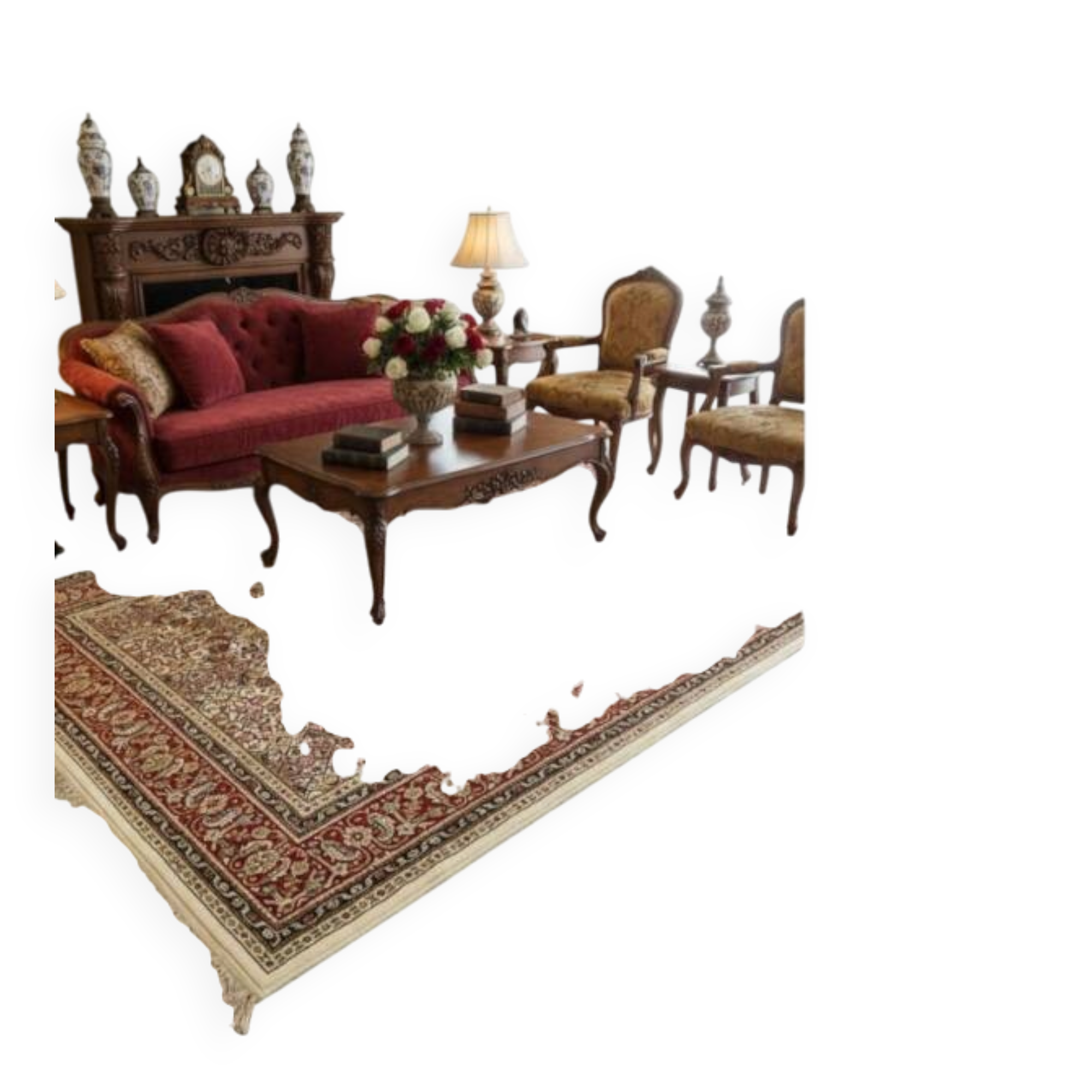 Classic Oriental Carpet Navy Blue and Burgundy Red