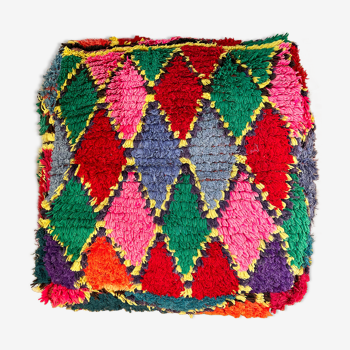 Pouf berbère marocain en laine multicolore