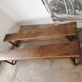 Paire de bancs anciens en chêne