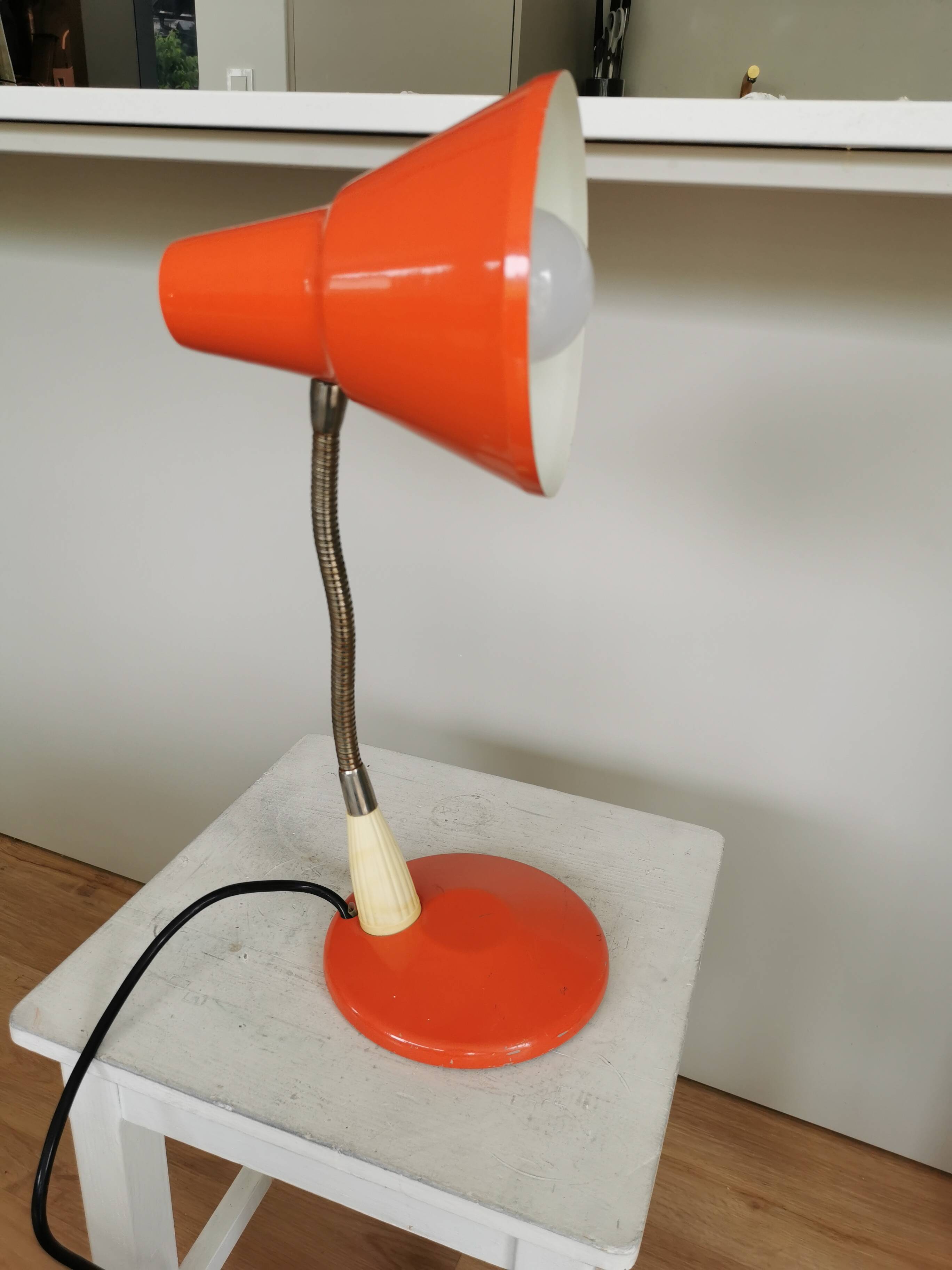 Vintage Orange Gooseneck Desk Lamp: 1970s Industrial Table Light