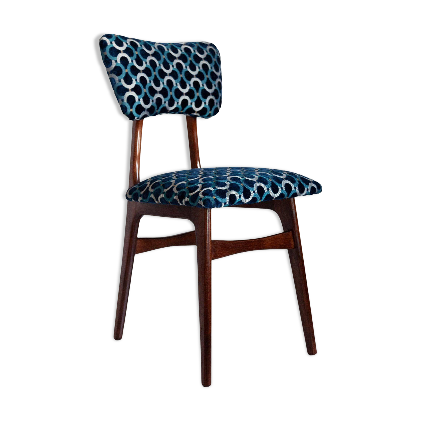 Chaise Butterfly Mid-Century en Velours Scarabeo Bleu et Bois Foncé, Europe, 1960