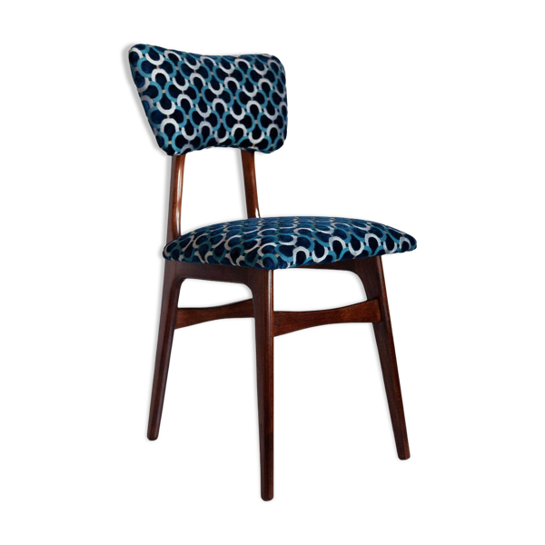 Chaise Butterfly Mid-Century en Velours Scarabeo Bleu et Bois Foncé, Europe, 1960