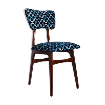 Chaise Butterfly Mid-Century en Velours Scarabeo Bleu et Bois Foncé, Europe, 1960
