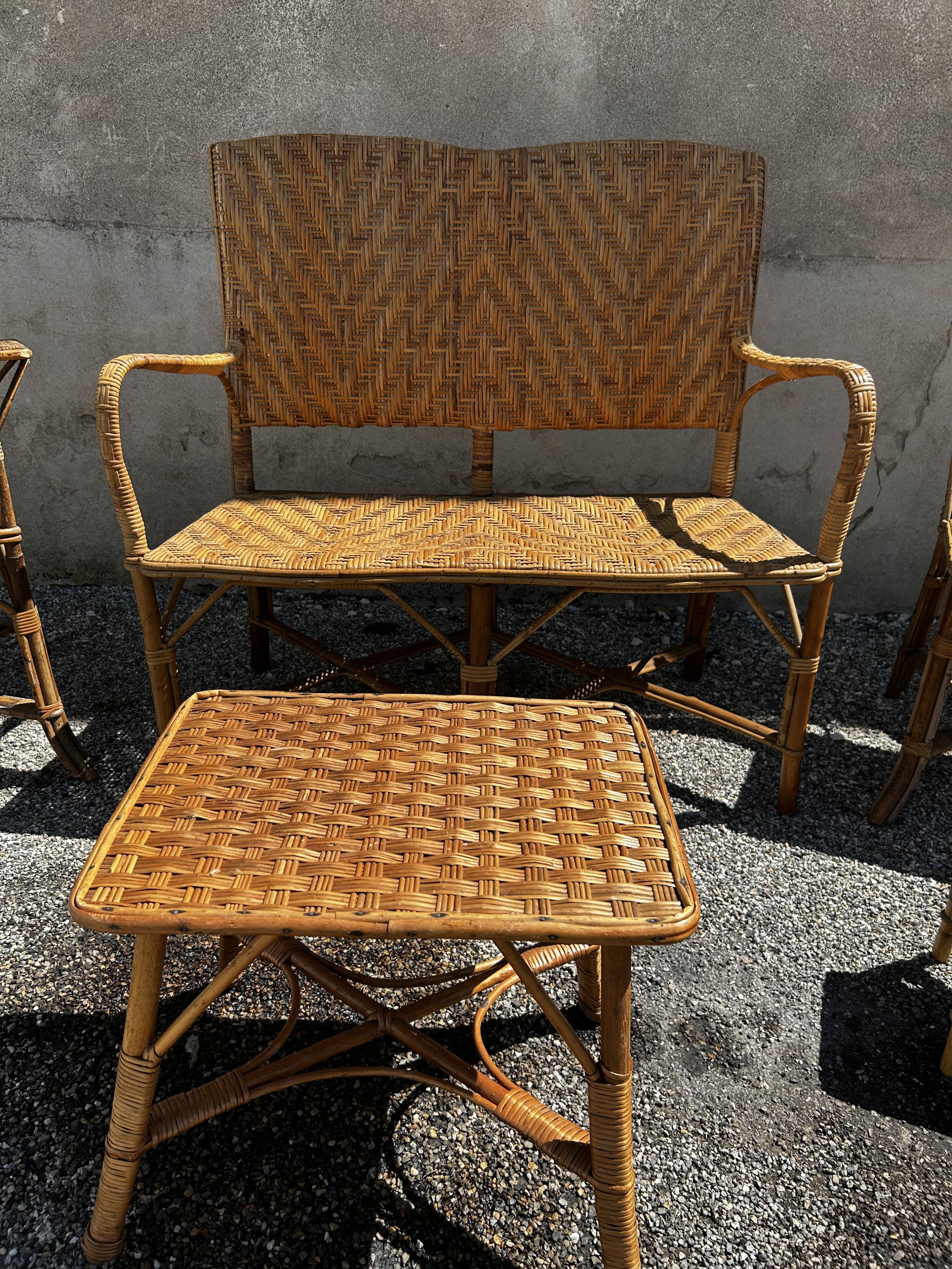Vintage woven rattan set