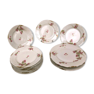 Dessert service part decorated with Limoges porcelain flowers