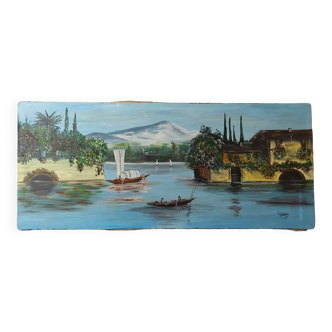 Large painting the Italian lake signed Dibam