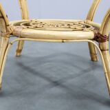 1960s Italian rattan round table with glass top