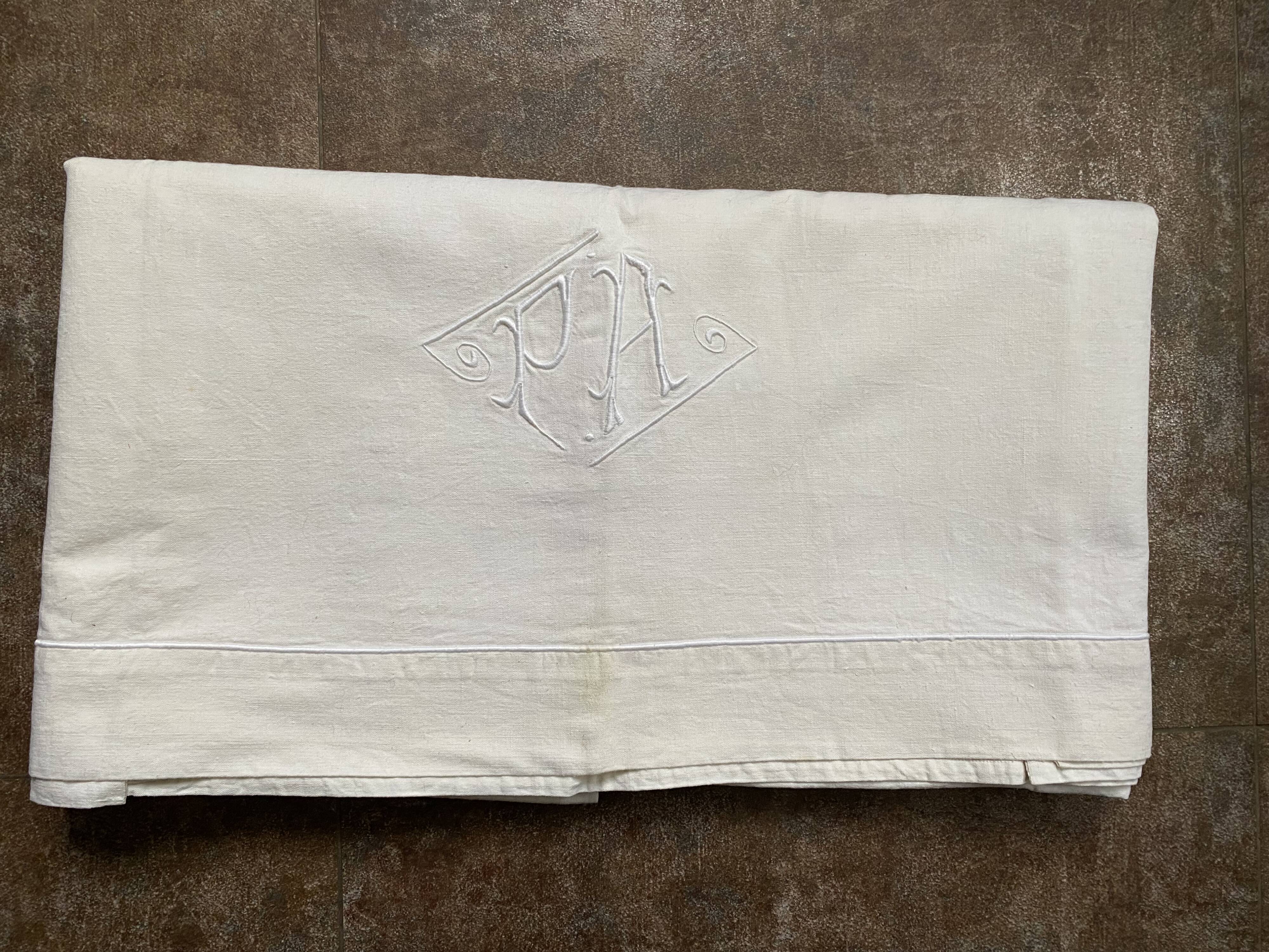Antique embroidered linen-cotton sheet PA