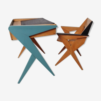 Ensemble bureau et chaise enfant années 60