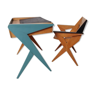 Ensemble bureau et chaise enfant années 60