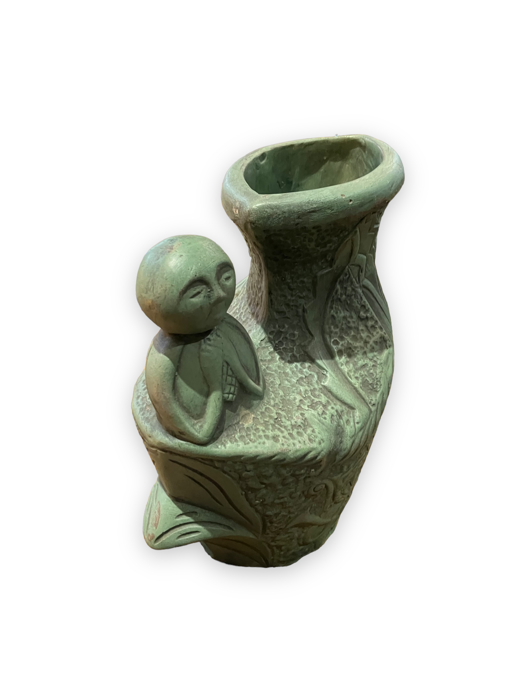 Ethnic anthropomorphic vase in patinated terracotta