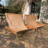 2 leather armchair-sofa Stig Poulsson Bekem. design 70s Denmark