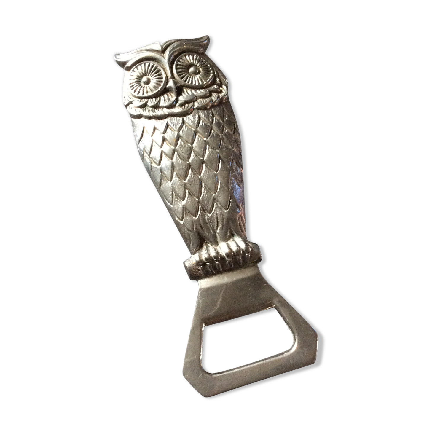 Vintage owl bottle opener in silver bronze