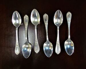 Ensemble De 6 Cuillères À Soupe Plaquées Argent Ercuis 84, France, style Art Nouveau louis Xv