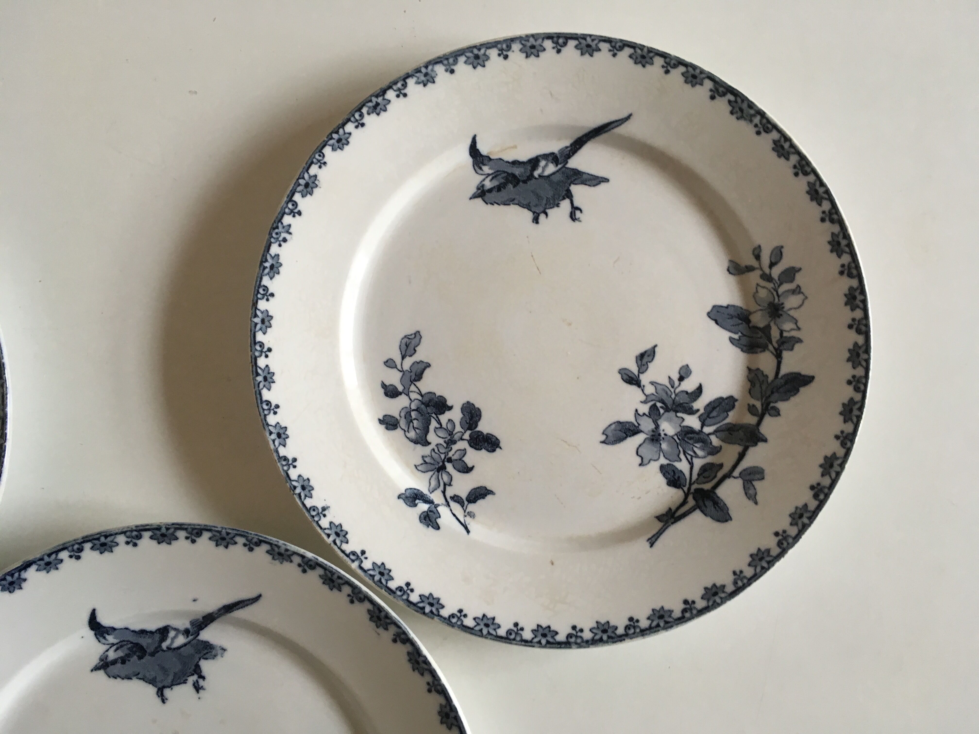 Plates Sarreguemines Hummingbird Earth 19th end railway