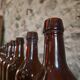 Set of 10 bottles of old Bordeaux French wine in ruby brown glass, 19th century.