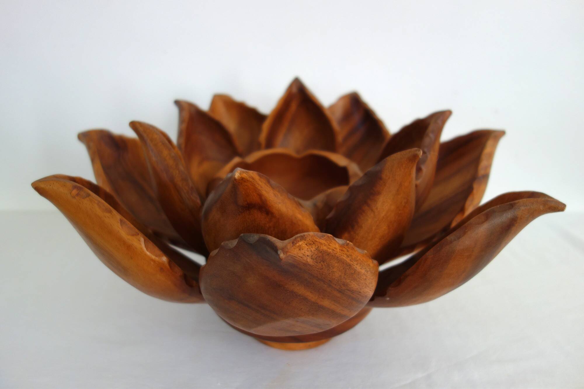 Large lotus flower vintage wooden aperitif service
