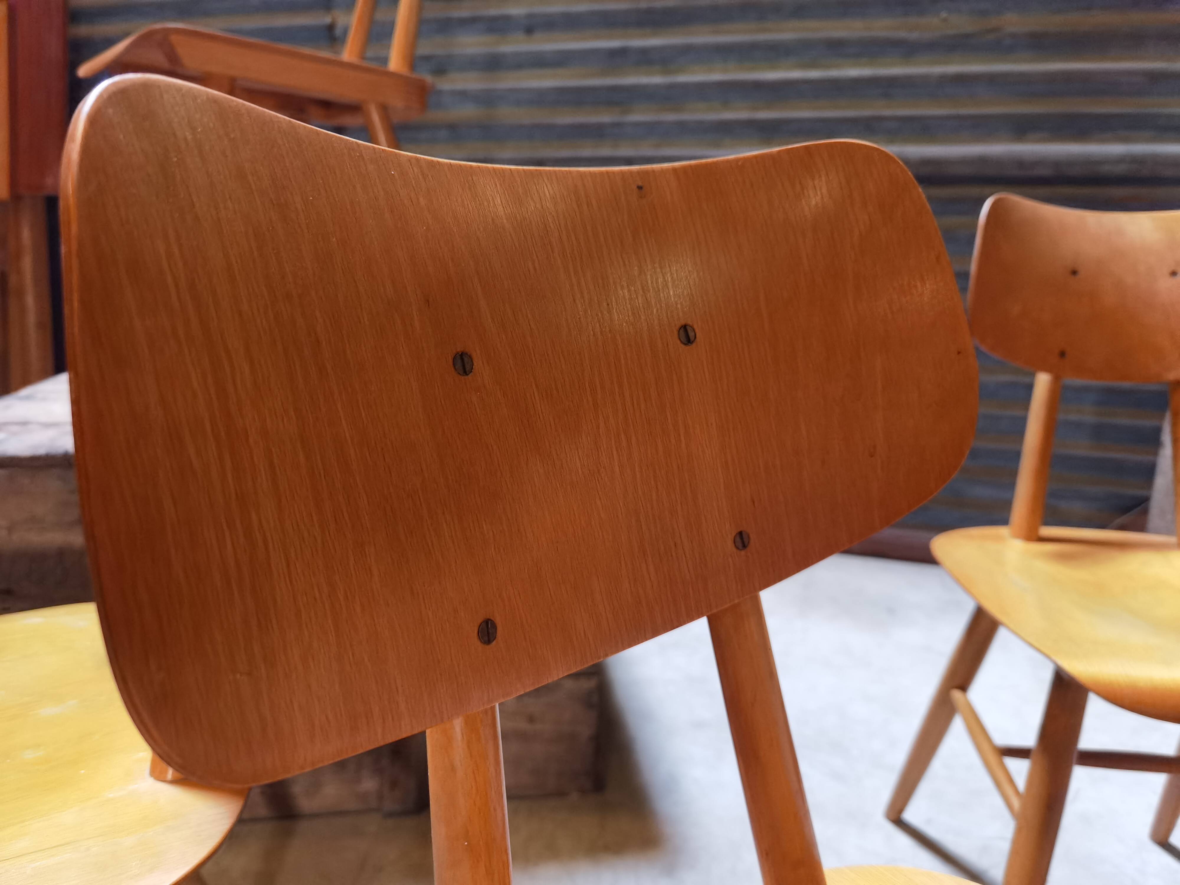 Set of 5 all-wood chairs published by Ton 1960