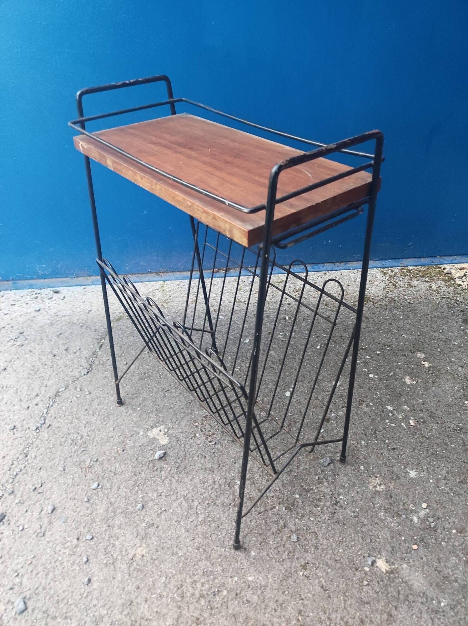 Door magazines side table steel file and wood vintage Scandinavian design