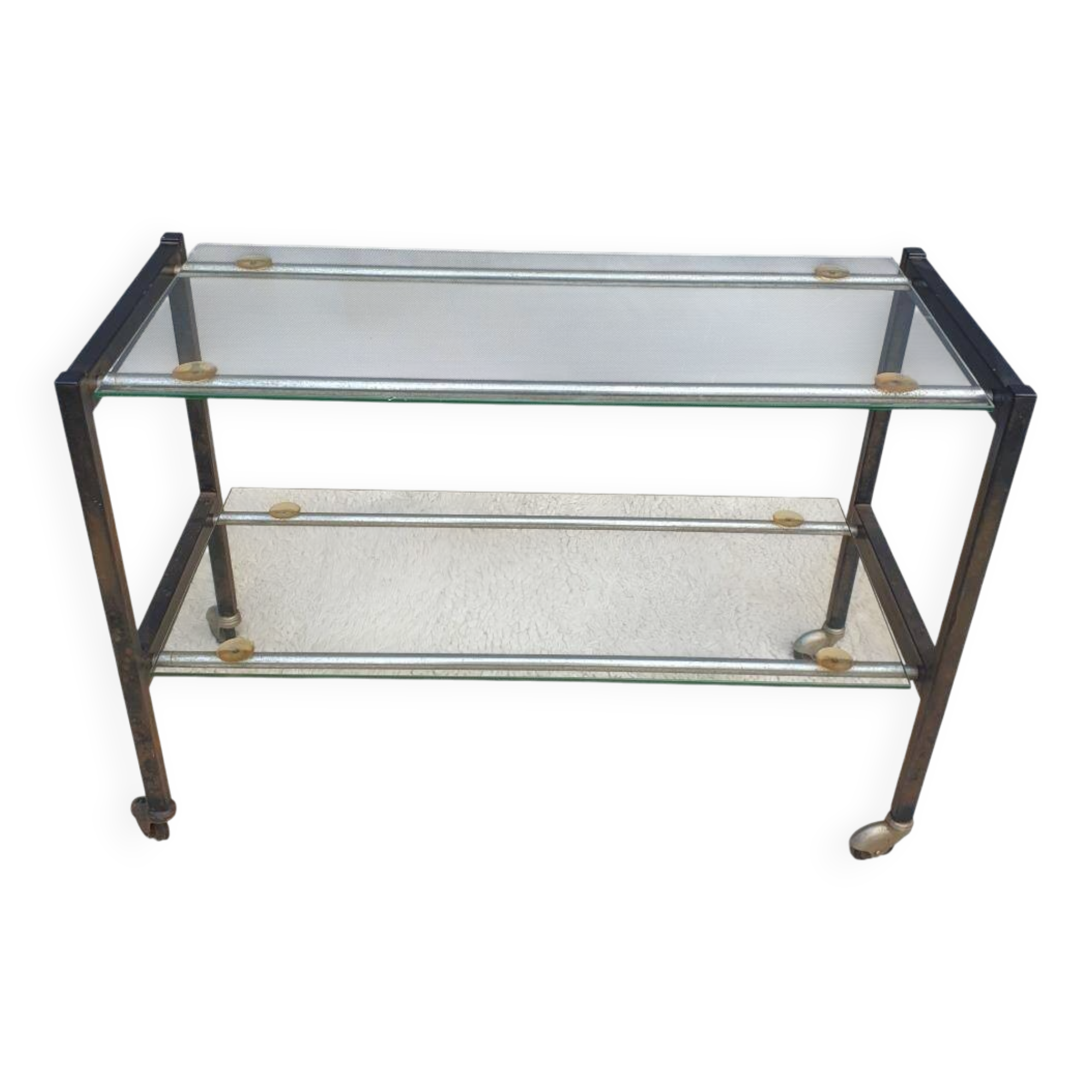 Vintage 1960s metal and glass rolling table