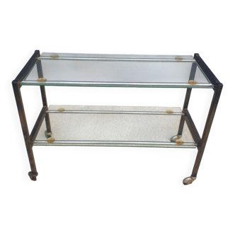 Vintage 1960s metal and glass rolling table