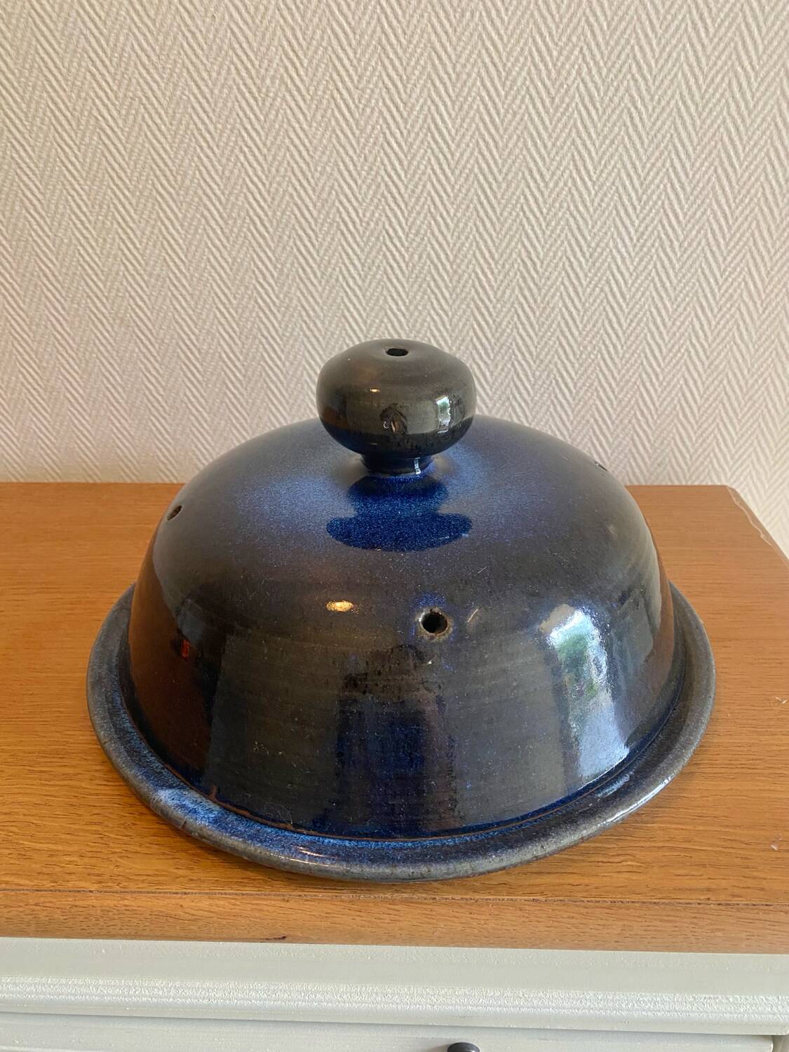 Blue glazed stoneware cheese dome