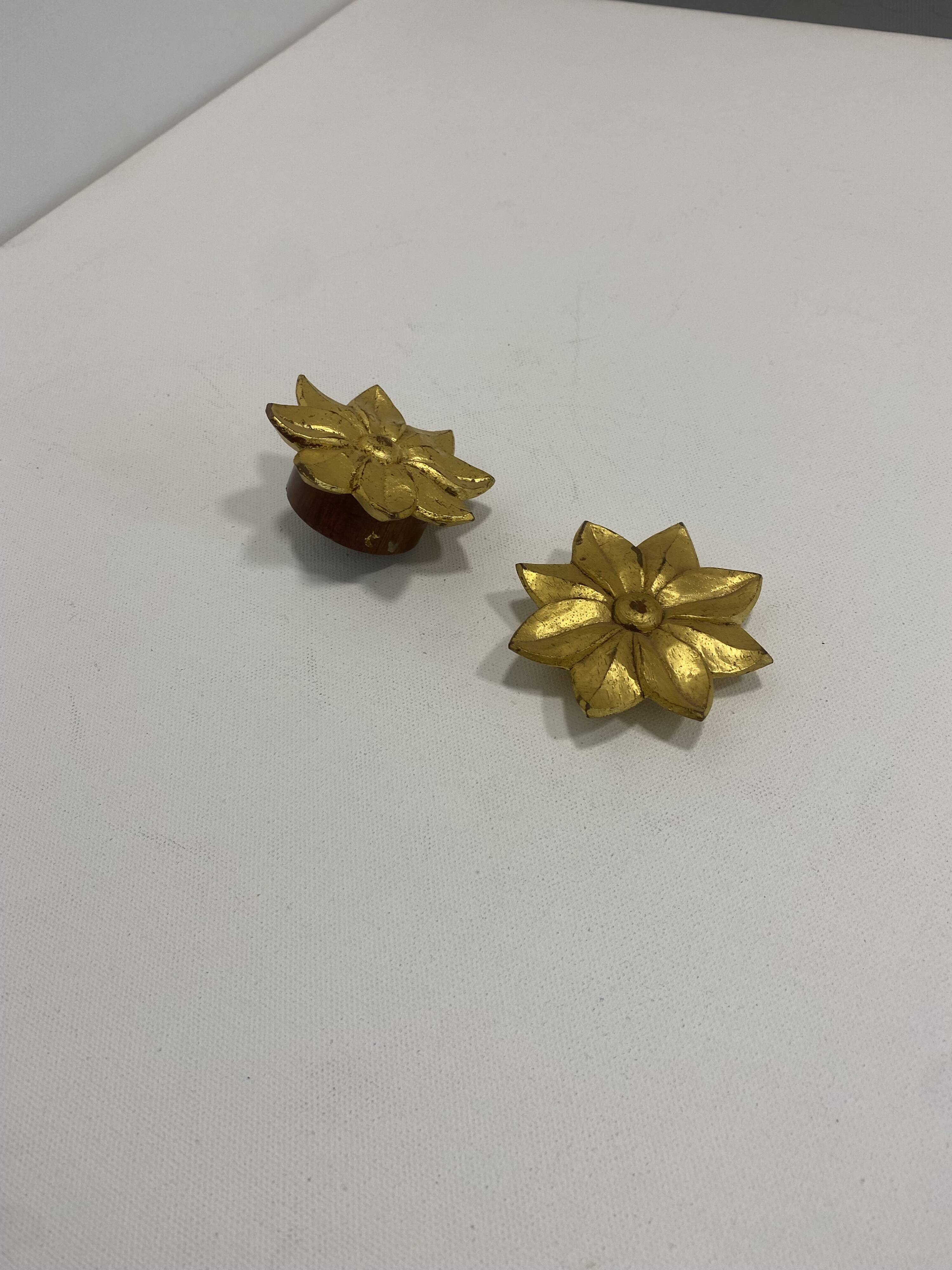 Gold Pair Oak Hand carved Door Handle Pullers Gio Ponti Guglielmo Ulrich