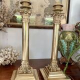 Pair of brass and bronze column lamp 44cm
