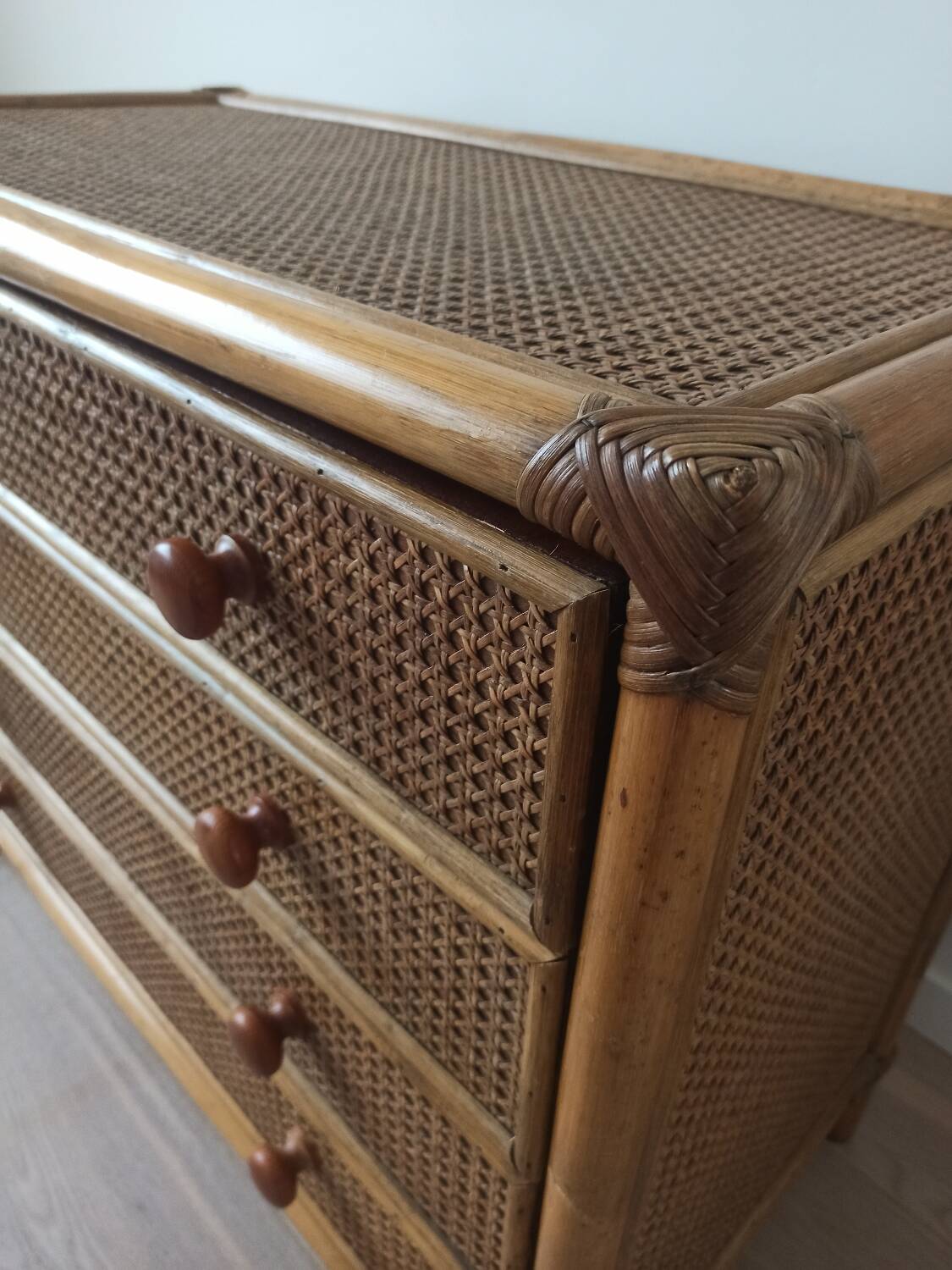 Bamboo and rattan chest of drawers, 70's