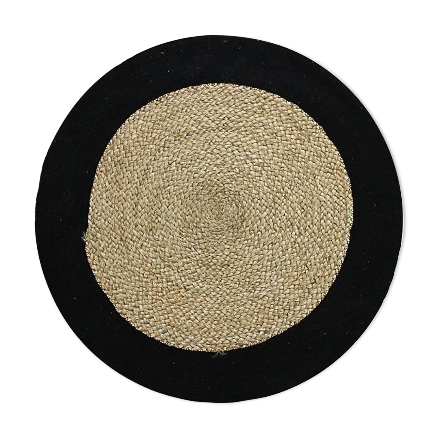 Carpet jute and round cotton black beige 70 cm