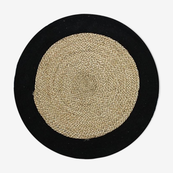 Carpet jute and round cotton black beige 70 cm