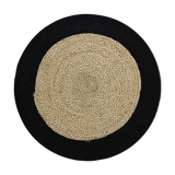 Carpet jute and round cotton black beige 70 cm