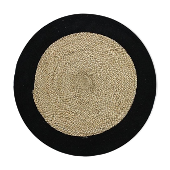 Carpet jute and round cotton black beige 70 cm