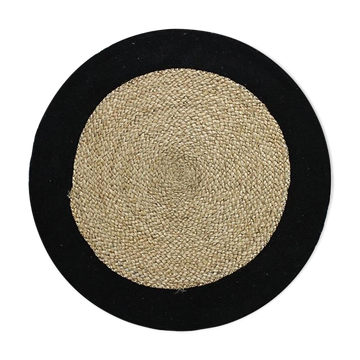 Tapis jute et coton rond noir beige 70 cm