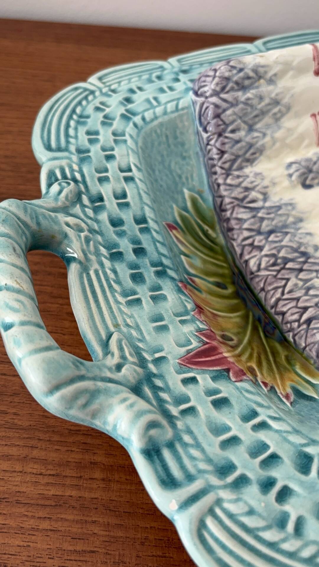 Vintage asparagus dish in faience barbotine – Large serving platter