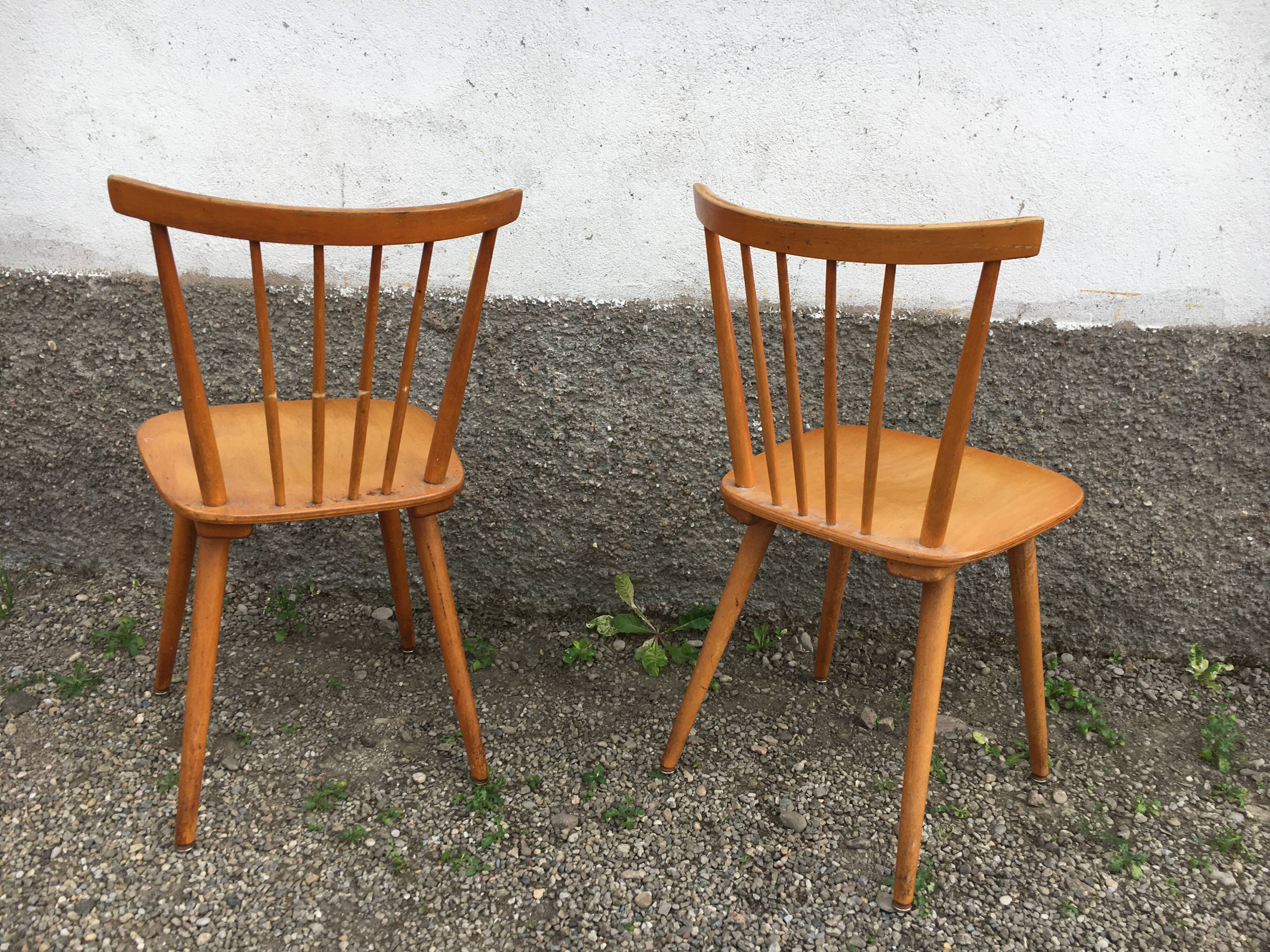 Pair of Scandinavian beech bistro chairs