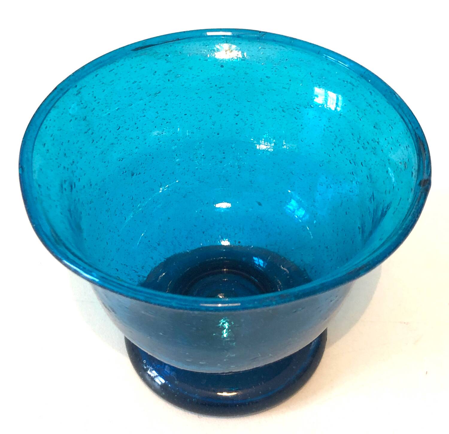 Blue blown glass footed bowl