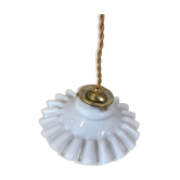 Suspension chandelier old opaline pleated glass paste white 1940 Vintage