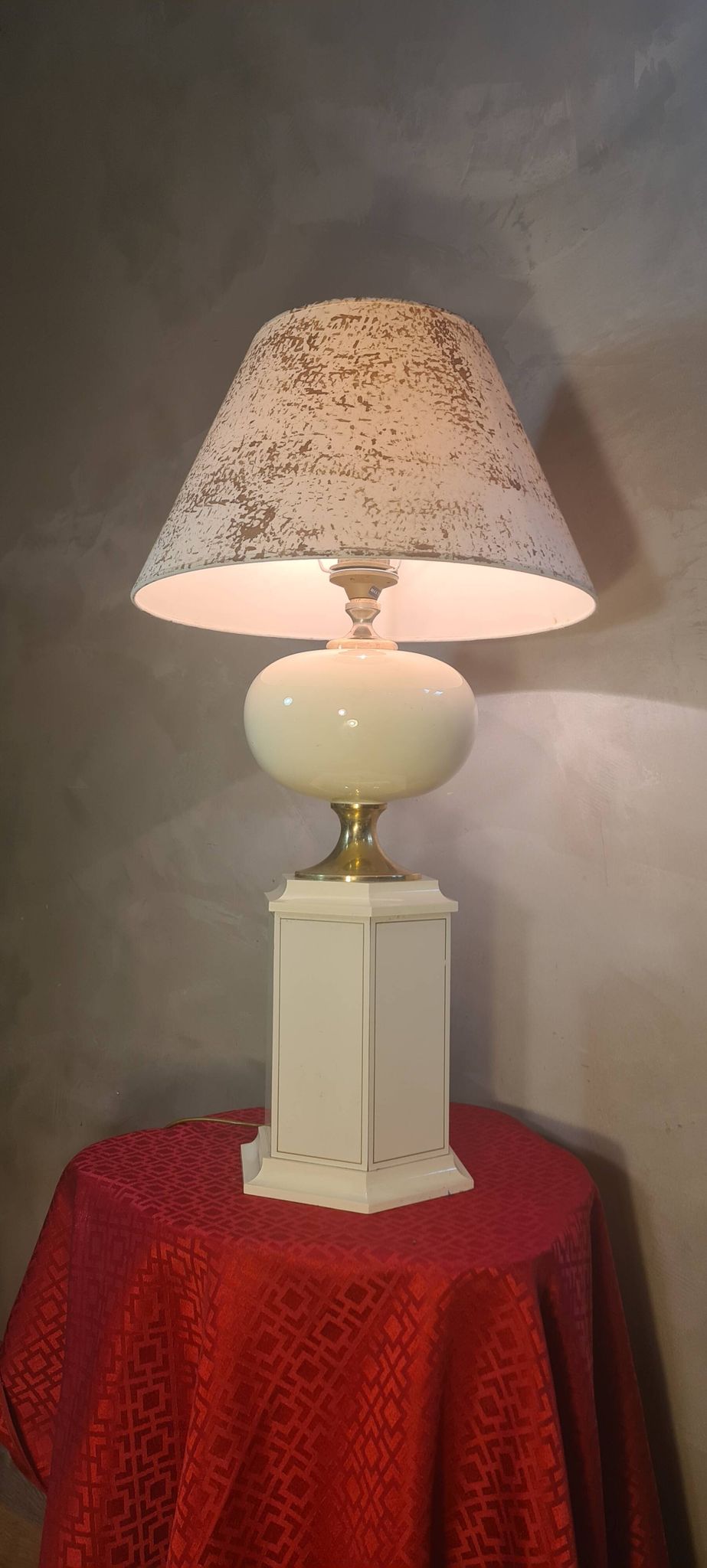 Living room lamp from Maison Dauphin 1970 to 80 cream hand-painted lampshade