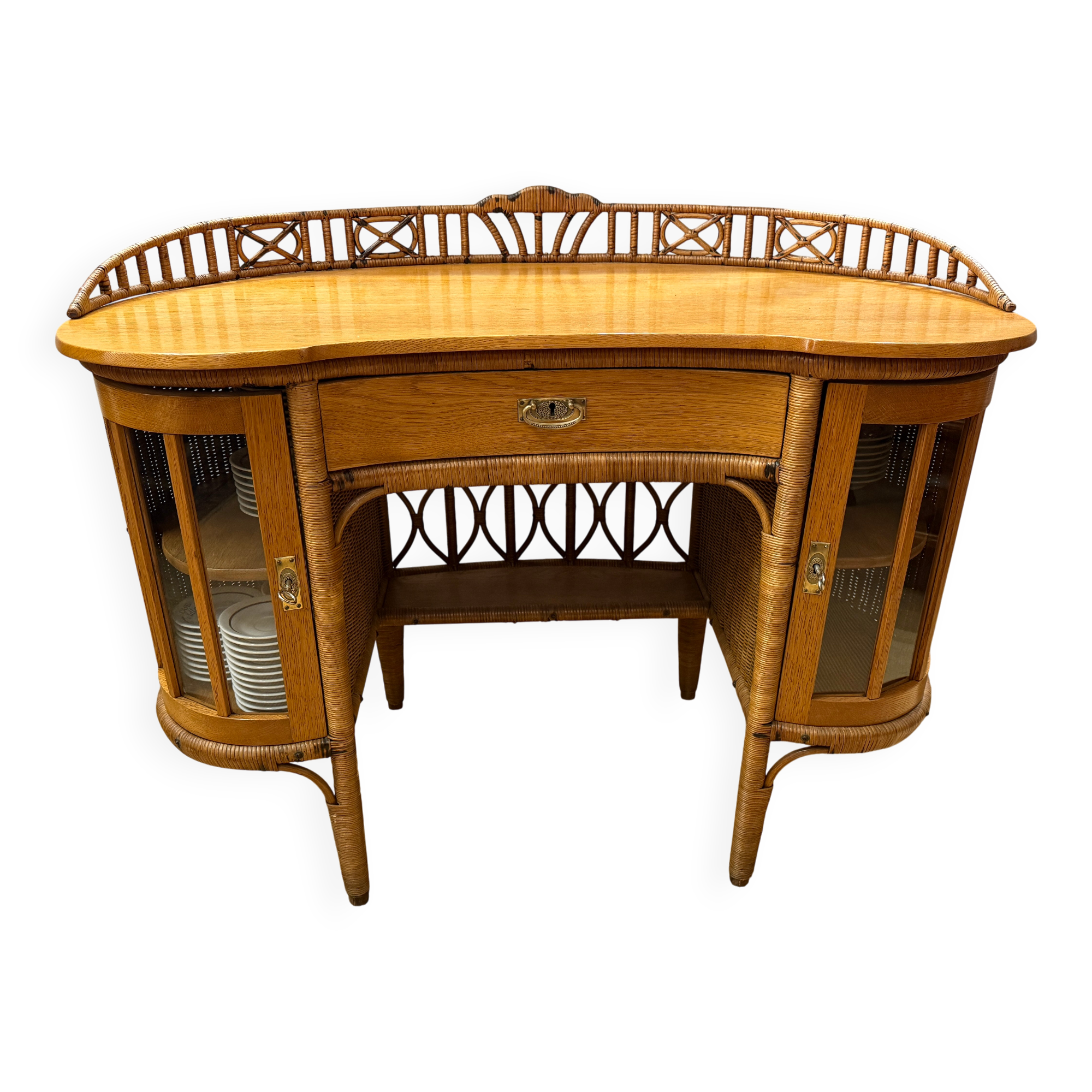Art Nouveau Ladies' Writing Desk in Oak & Rattan, circa 1910